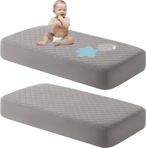 Vista 14 de NTBAY 2 Pack Protector de colchón de cuna impermeable, sábana ajustable acolchada de 28"x52" para bebé - Lavable a máquina - Suave y transpirable