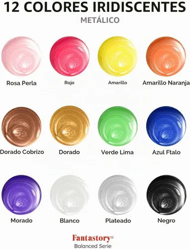 Vista 2 de Fantastory Juego de pintura acrílica metálica de 12 colores de 2 fl oz
