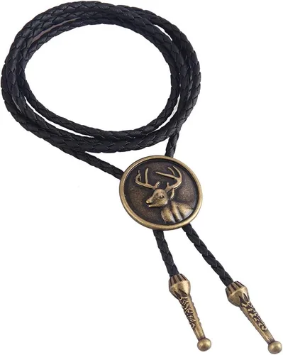 Vista 65 de Jeilwiy Corbata de bolo para hombre, corbata de vaquero occidental, collar de corbata de bolo dorado, corbata de cuero, corbata de Halloween
