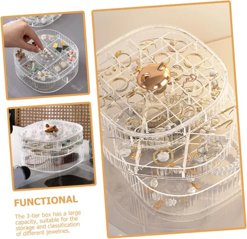Vista 8 de Caja organizadora de joyas apilable transparente con múltiples compartimentos, contenedor de almacenamiento de joyas para aretes, collares