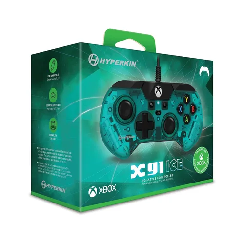 Vista 2 de Hyperkin X91 Ice Wired Controller for Xbox Series X S Xbox One Windows 1011 - Officially Licensed By Xbox (Aqua Green)