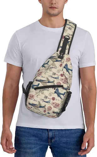 Vista 7 de Small Crossbody Bags for Women Men - Vintage Fighter Print Adjustable Shoulder Bag Fanny Packs Belt Sling Bag Crossbody Purses Backpack for Travel