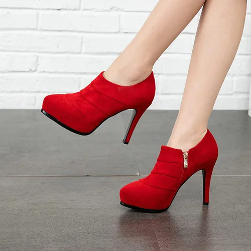 Vista 3 de Botines de tacón alto para mujer, con plataforma, tacón de aguja, puntera puntiaguda, con cremallera, zapatos