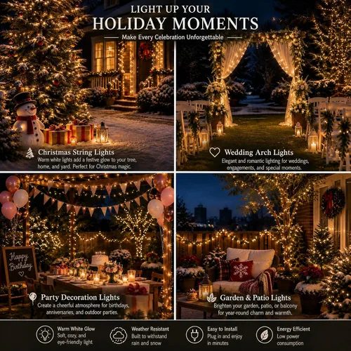 Vista 7 de Luces de Navidad, 1000 luces LED de 328 pies para árbol de Navidad enchufables con 8 modos, control remoto, tira de luces de Navidad impermeables
