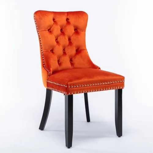 Vista 3 de Juego de 2 sillas auxiliares copetudas para comedor y cocina, con respaldo alto, tapizada de terciopelo contemporáneo de alta gama, con patas