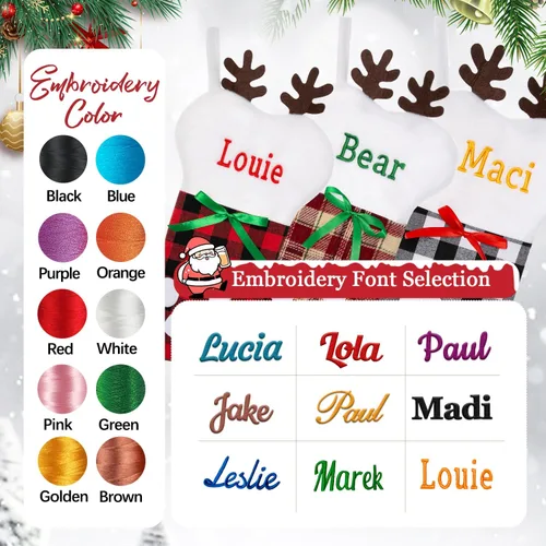 Vista 2 de Calcetines personalizados para mascotas Ulico, calcetines de Navidad personalizados para perros y gatos, calcetines de Navidad grandes bordados
