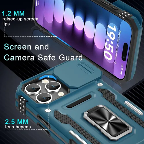 Vista 317 de DEERLAMN Funda para iPhone Xs Max con funda deslizante para cámara + protector de pantalla, soporte giratorio de anillo de grado militar a prueba