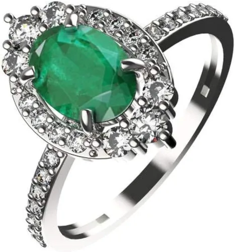 Vista 2 de Anillo de compromiso ovalado de diamantes y esmeralda en oro macizo de 18 quilates, anillo de regalo de piedra natal de mayo