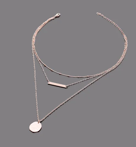 Vista 4 de Juego de 2 collares bohemios en capas multicapa, collares de cadena simple con colgante de barra de monedas para mujer