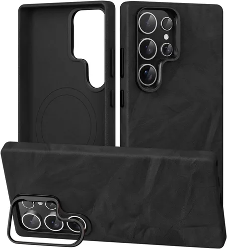Vista 7 de Funda de cuero genuino para Samsung Galaxy S24 Ultra - Cuero de grano completo, compatible con MagSafe y carga inalámbrica, botones de metal bisel