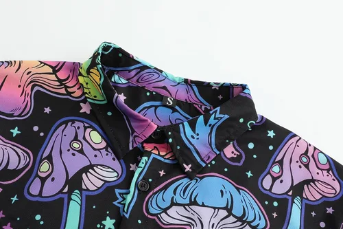 Vista 6 de PATSINFOS ropa de festival para hombre, trajes de festival para hombres, trajes rave para hombres, camisa hawaiana de hongos para hombres, 01
