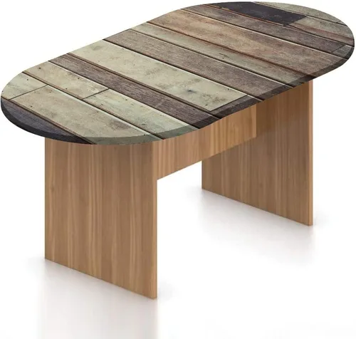 Vista 14 de Mantel ovalado ajustable de madera de poliéster elástico, tablones de pared de madera dura de teca estilo cabaña, mantel ajustable con estampado
