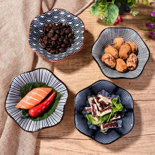 Vista 2 de Juego de 4 platos de porcelana para salsa de soja, cuencos pequeños