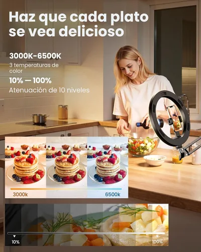 Vista 4 de Soporte de Montaje de Teléfono con Cámara Aérea y Anillo de Luz Mejorado para Escritorio, Evershop Luz para Selfie de 10" con Trípode para iPhone