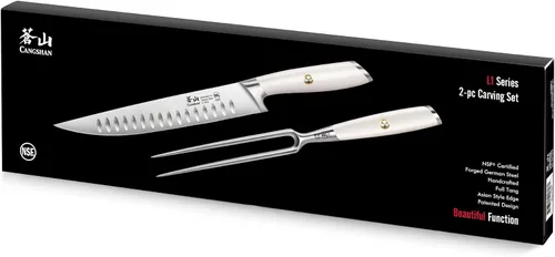 Vista 8 de Cangshan L1 Series 1026962 - Juego de tallado de acero alemán forjado de 2 piezas, color blanco