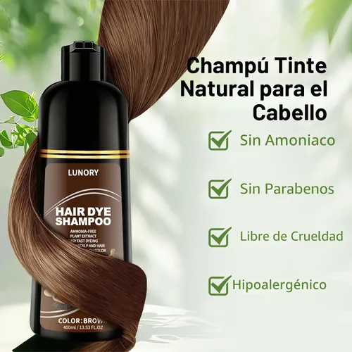 Vista 4 de Champú de tinte para el cabello marrón para una cobertura 100% de canas, champú de color de cabello 3 en 1 with Argan Oil & Ginseng, Ammonia &