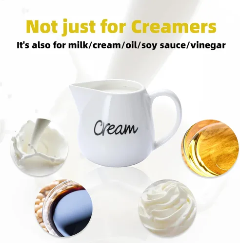 Vista 5 de ONTUBE Crema de porcelana, jarra de crema de leche de cerámica de 12 oz (blanco) Porcelain, 12oz creamer pitcher, white, drip-free, easy-pour