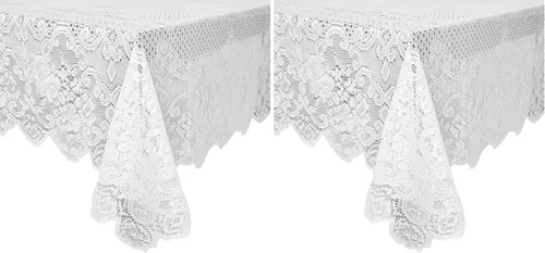 Vista 10 de Juvale Mantel de encaje – Mantel rectangular blanco de 60 x 97 pulgadas, borde festoneado floral vintage, elegante y delicado mantel de fiesta de té