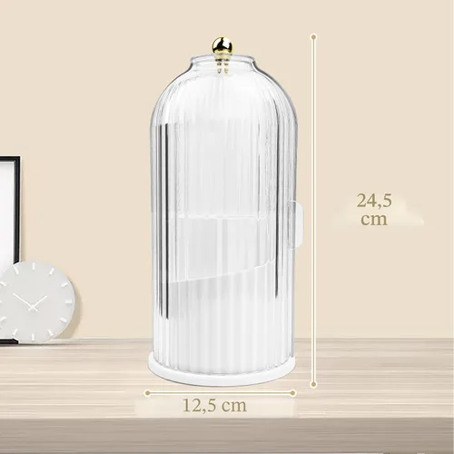 Vista 2 de Organizador de brochas de maquillaje con tapa transparente con apertura deslizante giratoria de 360 grados a prueba de polvo para tocador, 1 unidad