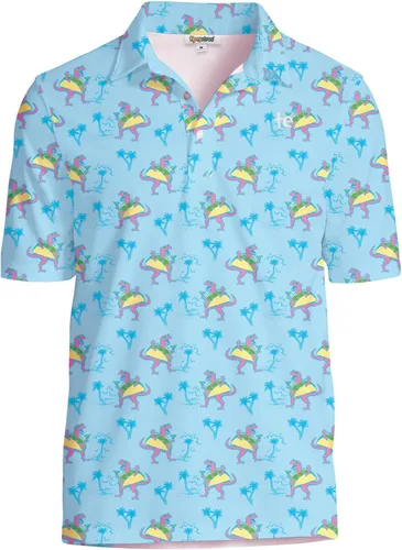 Vista 23 de Tipsy Elves Camiseta polo de golf divertida para hombre - Ropa de golf novedosa Paraíso azul de 8 bits