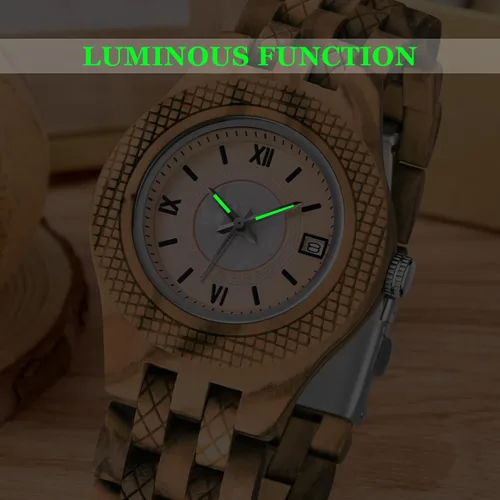 Vista 5 de Reloj ligero de cuarzo de madera para mujer, reloj analógico de cuarzo, correa de madera con cierre plegable, relojes de madera para mujer