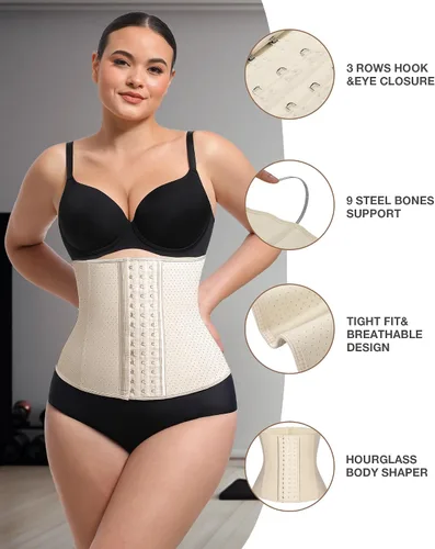 Vista 5 de Entrenador de cintura para mujer, corsé de látex bajo el busto, corsé de control de abdomen, faja deportiva de reloj de arena, Piel