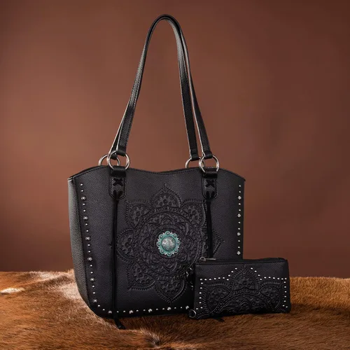 Vista 4 de Montana West Western Tote Bag for Women Concealed Carry Purse with Wallet Set Tooling Mandala Pattern Design