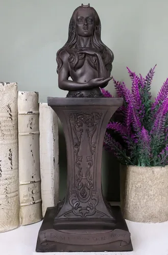 Vista 9 de Ebros Neopaganismo Wicca Estatua de deidad primaria con la luna creciente femenina Triple Diosa Bustos en pedestal Figura Wicca Decoración del hogar