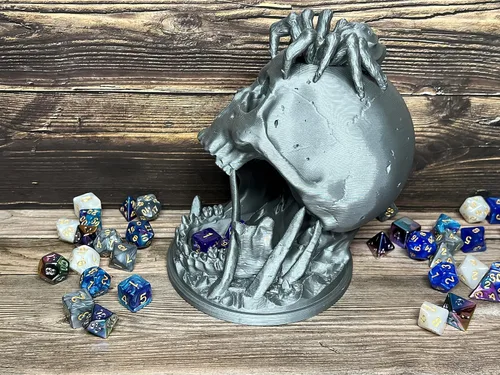 Vista 5 de MunnyGrubbers - Torre de dados de calavera de 6.5 pulgadas - (7 dados al azar D20 juego incluido) - Plástico sin olor a pintura - Juego de rol