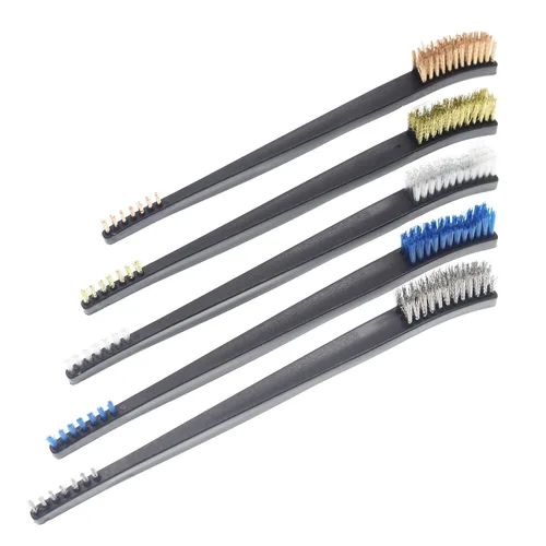 Vista 3 de Paquete de 10 cepillos de limpieza multiusos de doble punta para pistolas de 7 pulgadas, cepillos de cerdas de nailon de acero y latón (5 tipos)