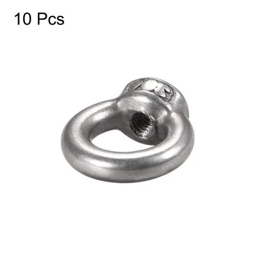 Vista 3 de uxcell Tuerca de ojo de elevación M3 rosca hembra 304 acero inoxidable forma redonda para montaje de cuerda, paquete de 10