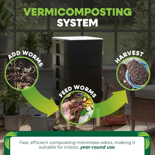 Vista 5 de FCMP Outdoor - The Essential Living Composter, contenedor de 4 bandejas para vermicompostador, color negro