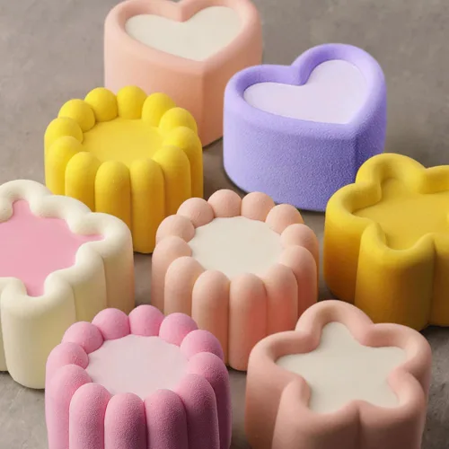Vista 3 de 4 moldes de silicona antiadherentes para suministros de hornear, molde cuadrado de estrella, corazón, flor, pastel, moldes de silicona para pudín