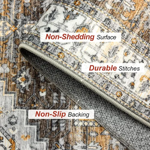 Vista 7 de Alfombra de pasillo de 2 x 3 pulgadas, lavable, estilo vintage, suave, antideslizante, para entrada, baño, resistente a las manchas