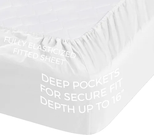 Vista 4 de Pure Bedding Sábanas – Juego de sábanas Queen [4 piezas, blancas] – Hotel Luxury 1800 microfibra cepillada – Suave y transpirable – Sábana bajera