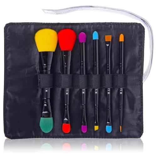 Vista 9 de SHANY LUNA - 6 brochas de maquillaje veganas de viaje de doble cara con 12 lados de cerdas únicos, bolsa de almacenamiento de cepillos, cepillo
