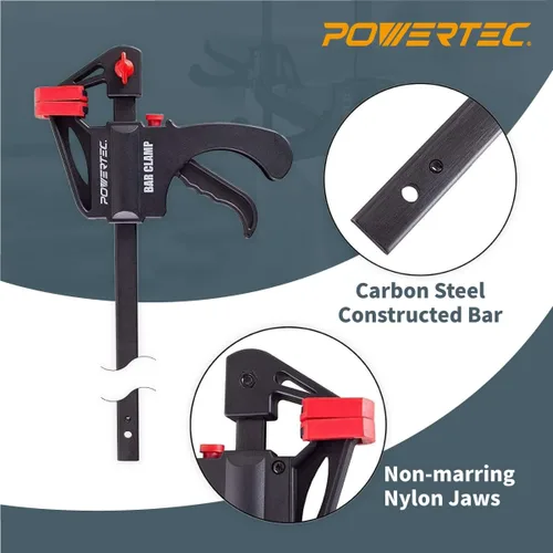 Vista 4 de POWERTEC Abrazaderas de barra de 6 pulgadas, paquete de 4 abrazaderas de gatillo para carpintería, abrazadera de agarre rápido de trinquete con una