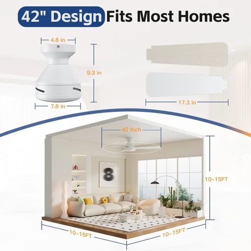 Vista 6 de Ventiladores de techo con luces, ventilador de techo de 42 pulgadas con luz y control remoto, ventiladores de techo de montaje empotrado de perfil