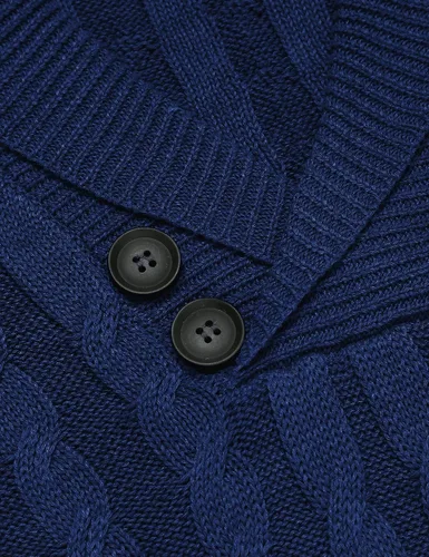 Vista 5 de COOFANDY Suéter de punto trenzado con cuello de chal para hombre, ajuste delgado, informal, con botones