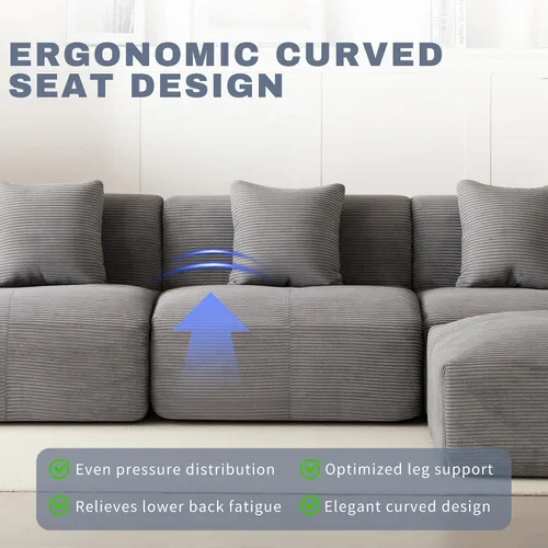 Vista 5 de Sofá Seccional Modular Cloud de 120", Sofá Sin Estructura, Sofás Tapizados en Forma de L con Asiento Profundo, Sofás de Pana Modernos y Acogedores