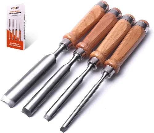 Vista 10 de ATOPLEE Juego de cinceles de madera para carpintería, 4 piezas Herramienta profesional de tallado de madera Herramienta de carpintero CR-V de acero