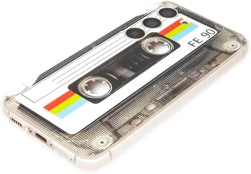 Vista 5 de FAteamll Funda para Galaxy S23 con esquinas reforzadas TPU suave parachoques retro cassette cinta caso compatible con Samsung Galaxy S23