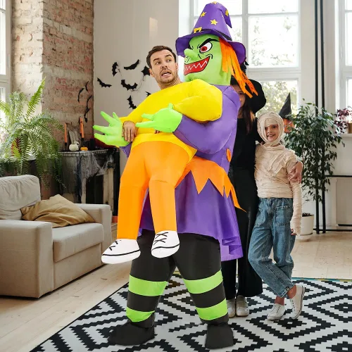 Vista 6 de Disfraz inflable para adultos, disfraz de bruja divertido disfraz de Halloween para mujeres, hombres, adolescentes, fiesta de cosplay