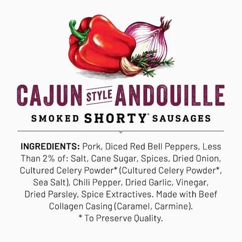 Vista 7 de Duke's Pork Cajun Andouille Smoked Shorty Salchichas de cerdo, 0.17 oz de proteína por porción, 5 oz.