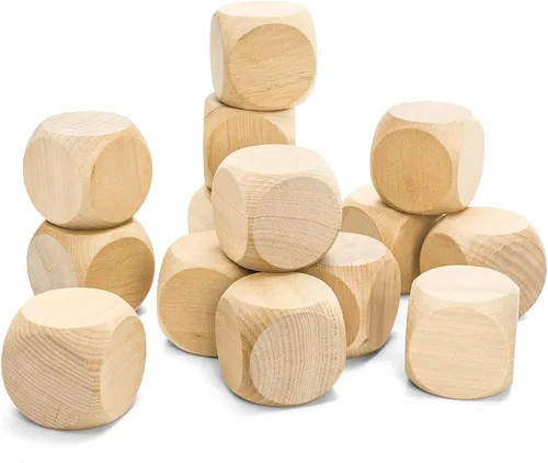 Vista 8 de 20 dados de madera en blanco, bloques cuadrados sin terminar de 2 pulgadas, cubos de madera en blanco de 6 caras con esquinas redondeadas