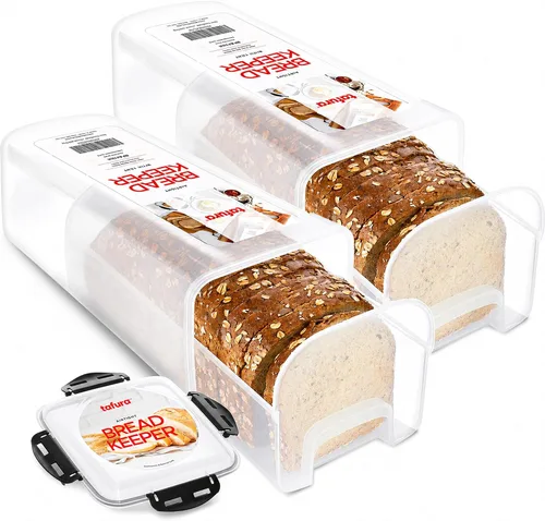 Vista 8 de Tafura Recipiente de almacenamiento de pan con bandeja, caja de pan de plástico, recipiente para pan con tapa hermética, conservador de pan