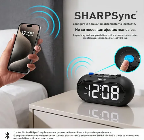 Vista 2 de Sharp SHARPSYNC - Reloj despertador automático con sincronización de tiempo