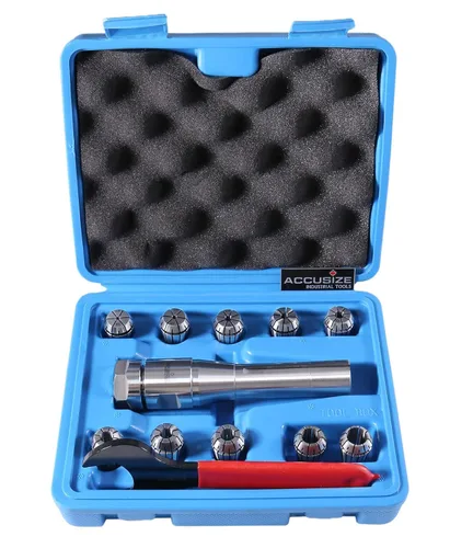 Vista 9 de Accusize Industrial Tools R8 Shank Plus 8 Pcs Sistema de Collet Er16, 3/32" - 3/8", 1 Llave en una Caja Ajustada, 0223-0944 3/32"-3/8", Alloy