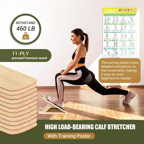 Vista 4 de Slant Board Calf Stretching, 460 LBS Capacity Portable Wooden Incline Board