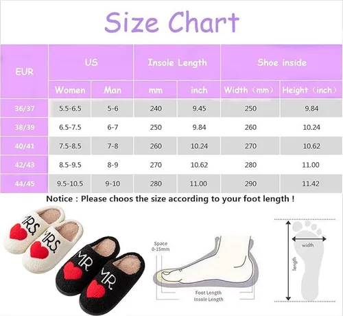 Vista 4 de Mr and Mrs Pantuflas para mujer, pantuflas peludas para hombre, zapatos de corazón a juego, para interiores y exteriores, para novio, novia, regalo